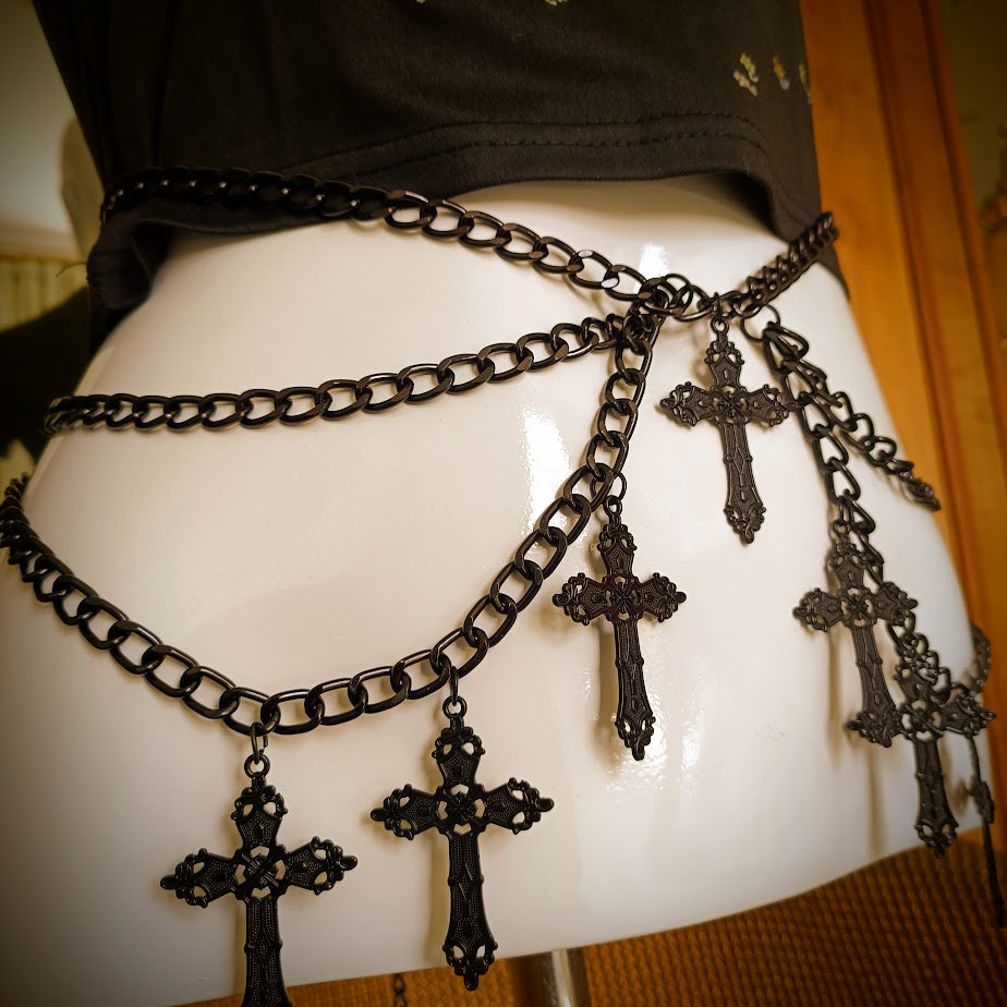 Crucifix Waist Chain Belt/ Harness waist chain- Gothic Black Cross Belt PrincessPoison666