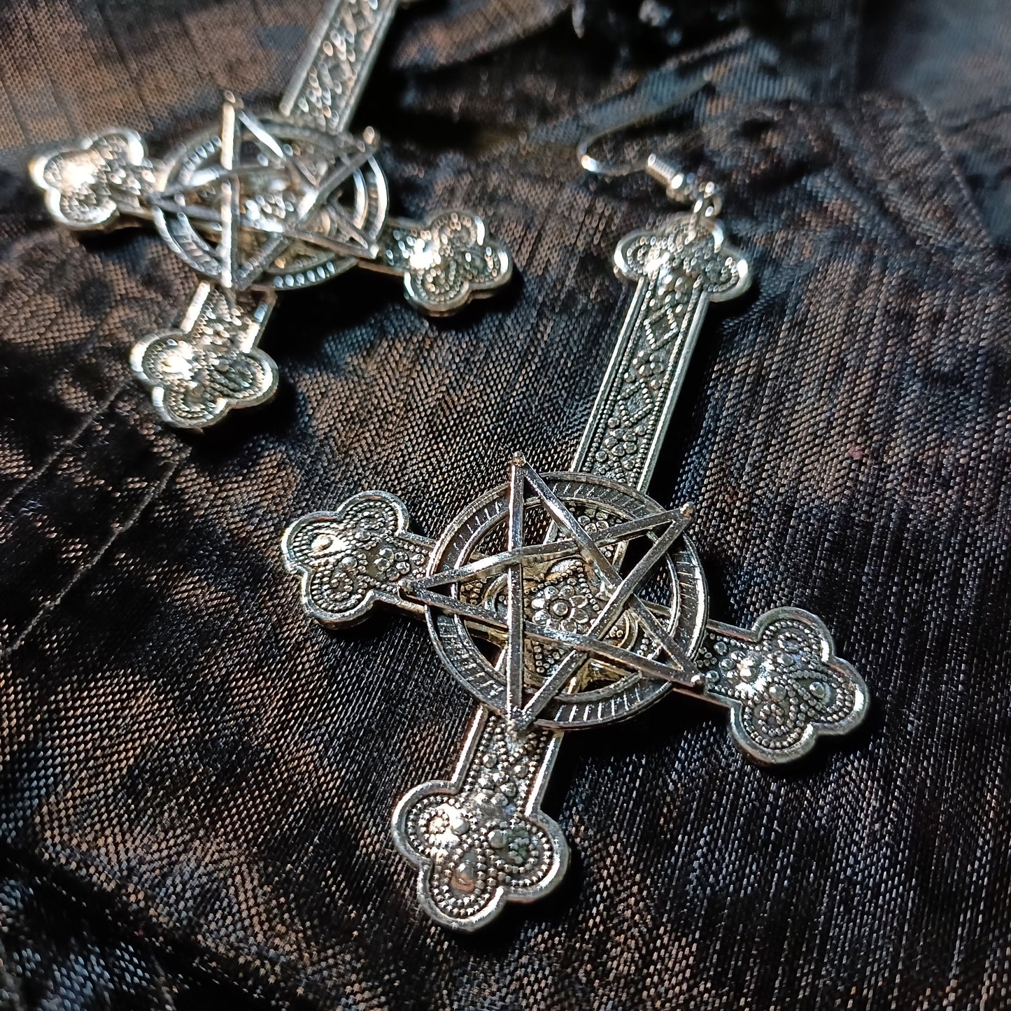 inverted Crucifix and Pentagram Earrings