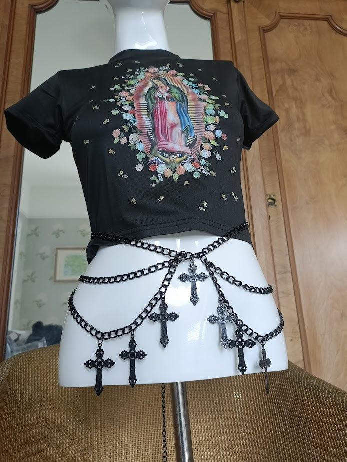 Crucifix Waist Chain Belt/ Harness waist chain- Gothic Black Cross Belt PrincessPoison666