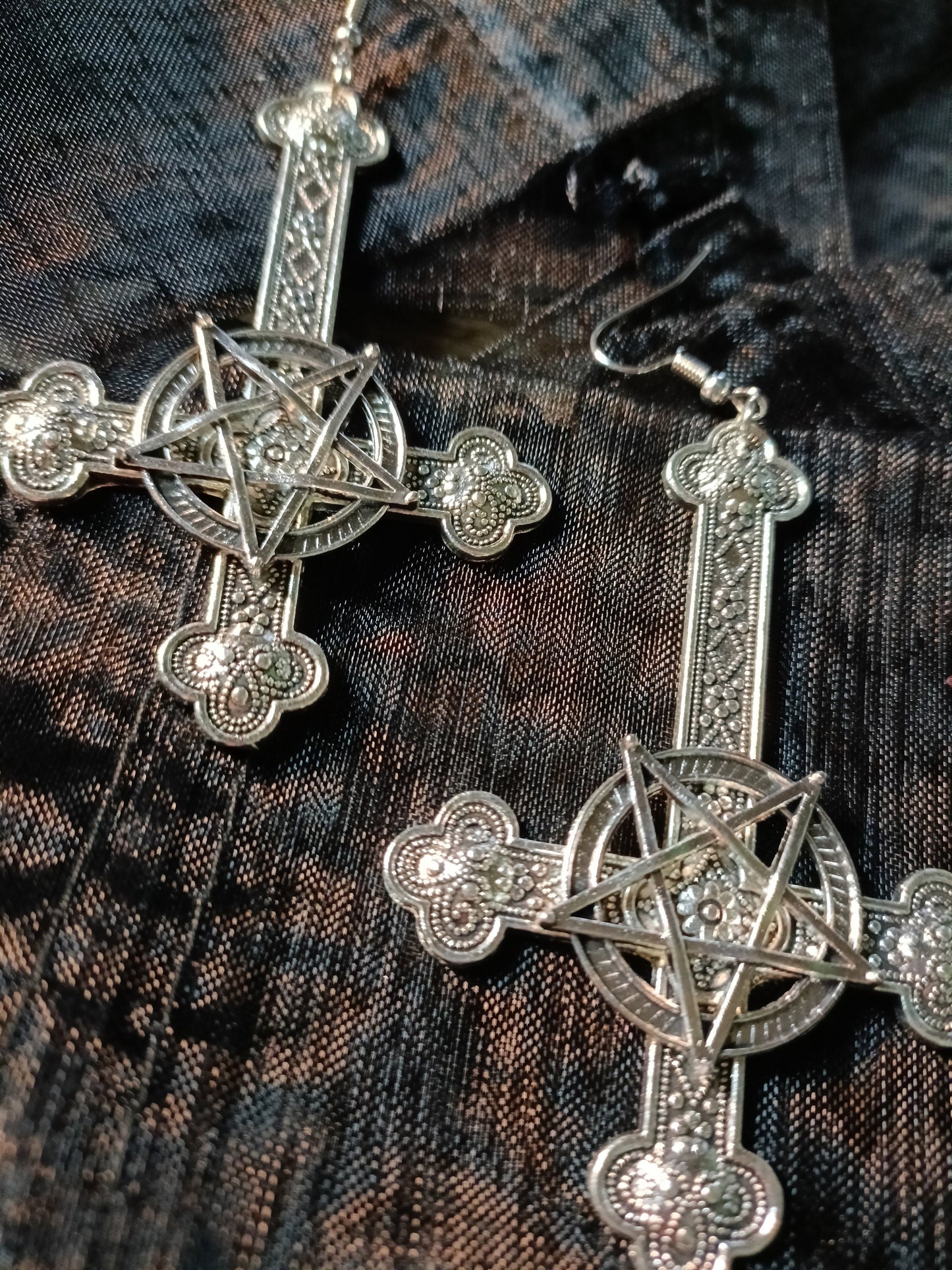 inverted Crucifix and Pentagram Earrings