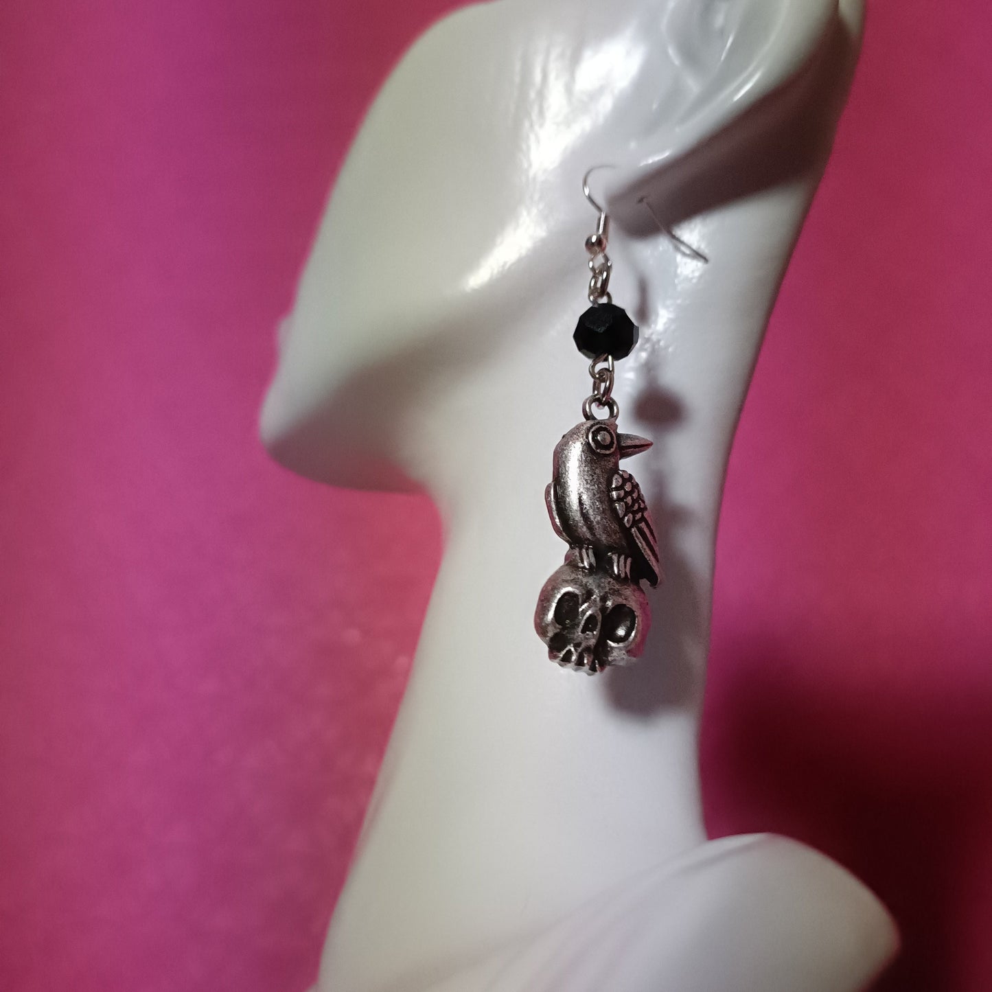 Raven Atop Skull Earrings