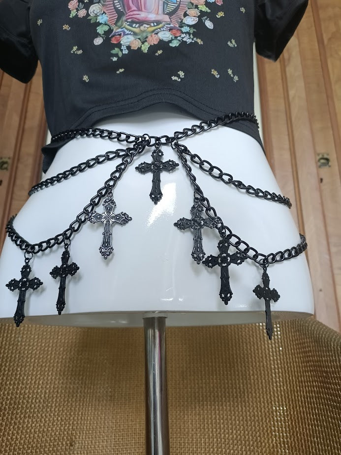 Crucifix Waist Chain Belt/ Harness waist chain- Gothic Black Cross Belt PrincessPoison666
