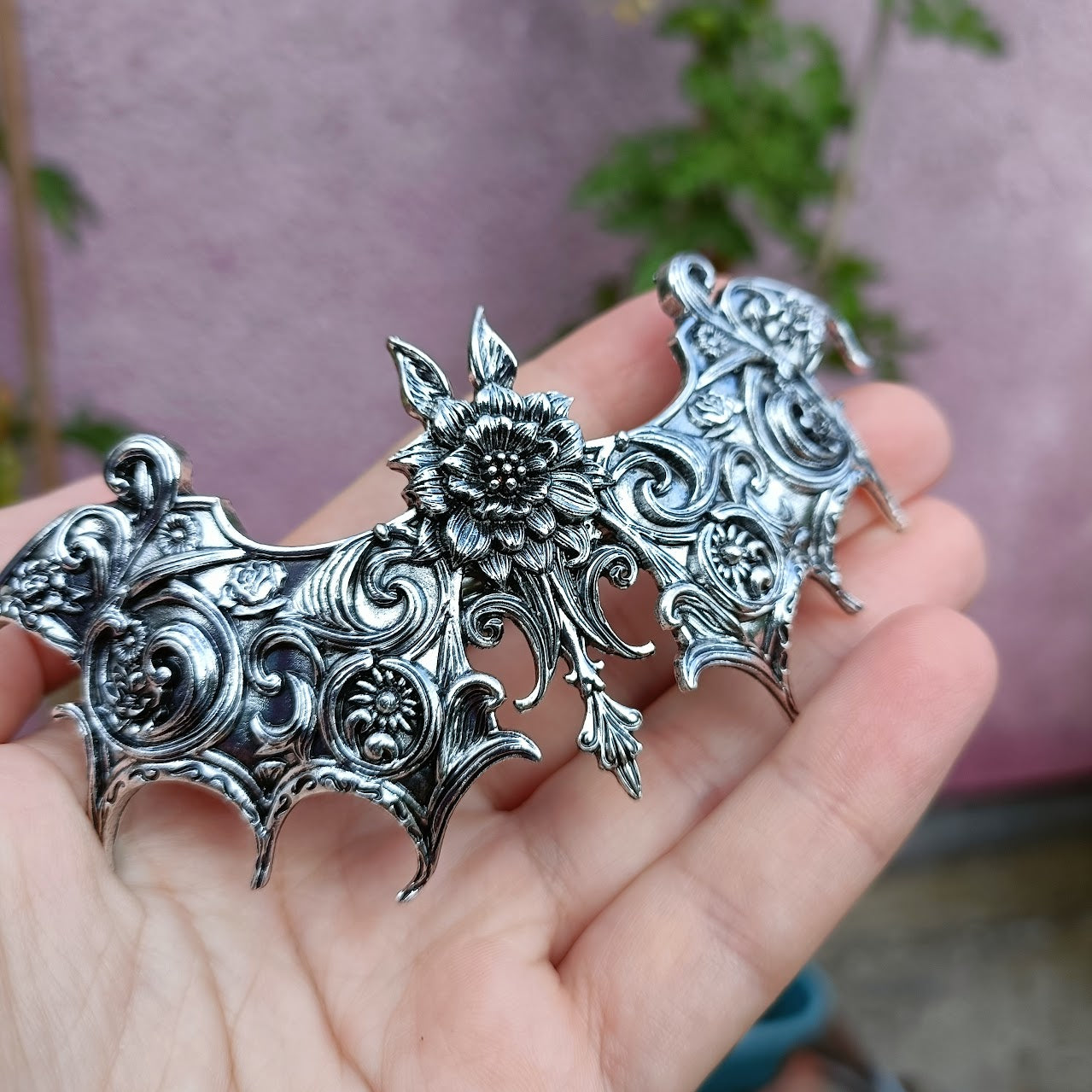 flowery bat hair clip