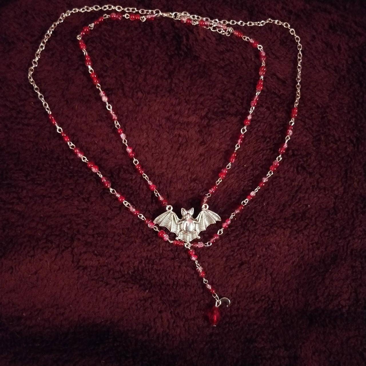 Beaded Bat Necklace Black or Red