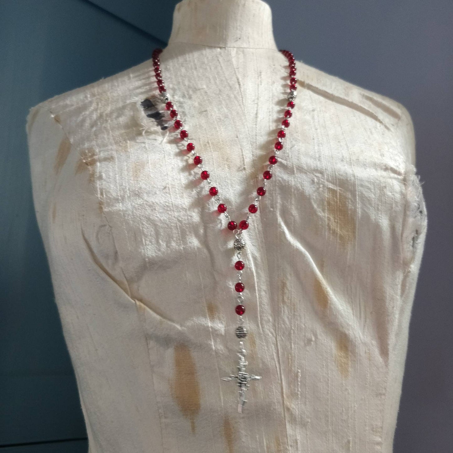 Whimsigoth Rosary with Rose Crucifix