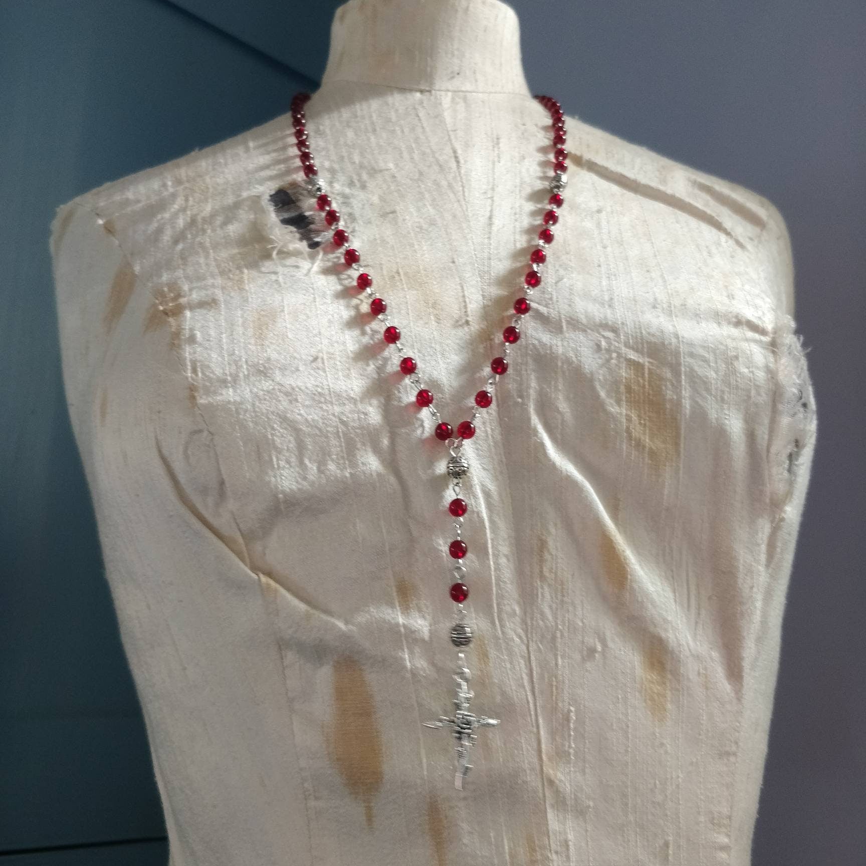 Whimsigoth Rosary with Rose Crucifix