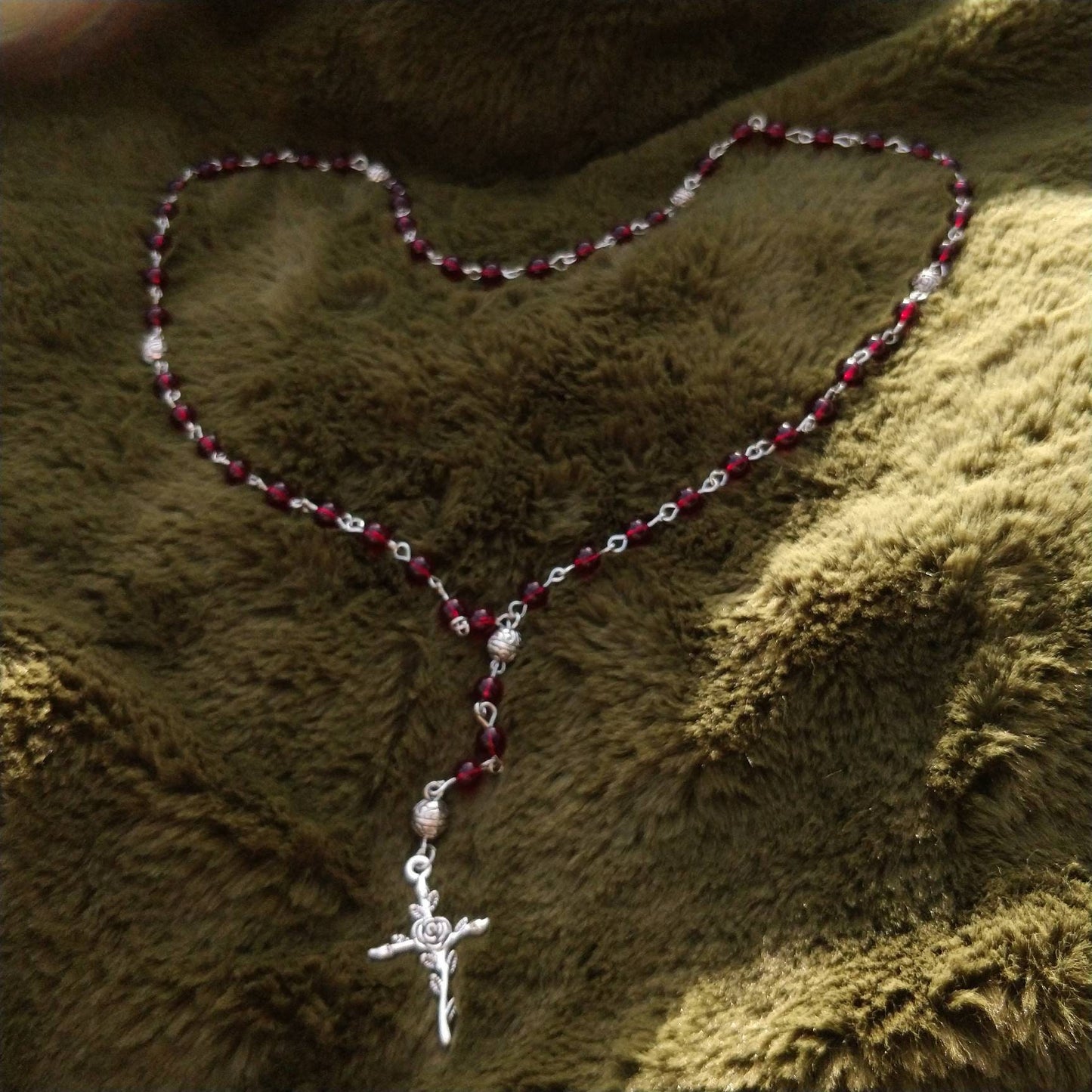 Whimsigoth Rosary with Rose Crucifix