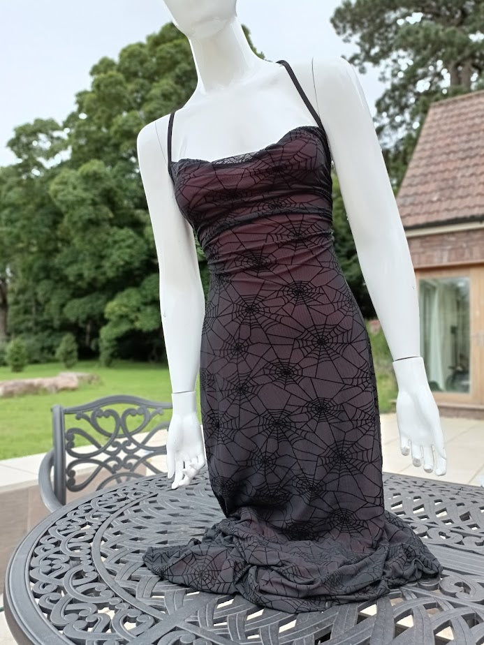 Goth Dress Burgundy Cobweb Vamp Queen
