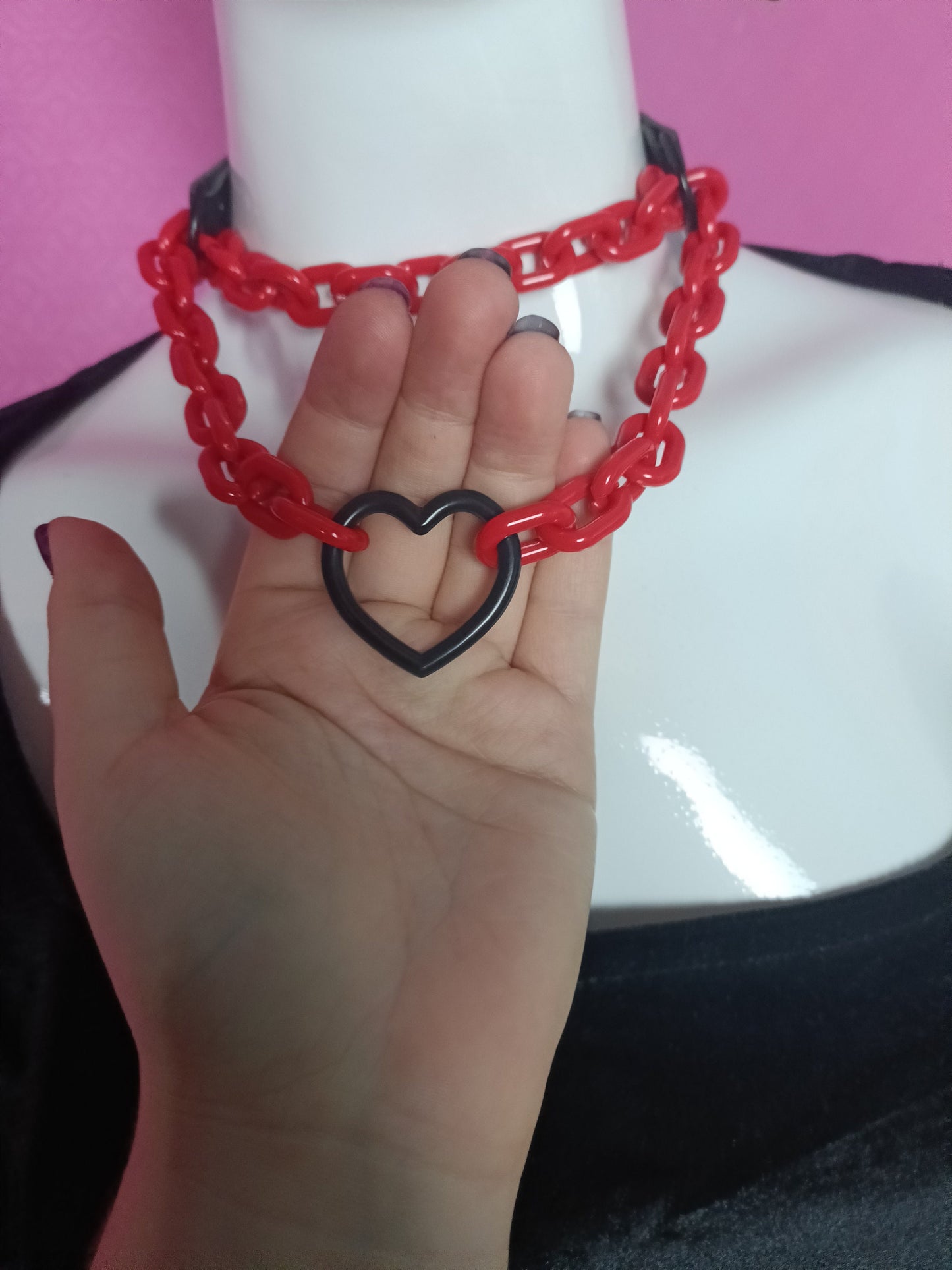 Heart Chain Choker - Choke Chain Version! Martingale Collar - Red Acrylic Chunky Chain