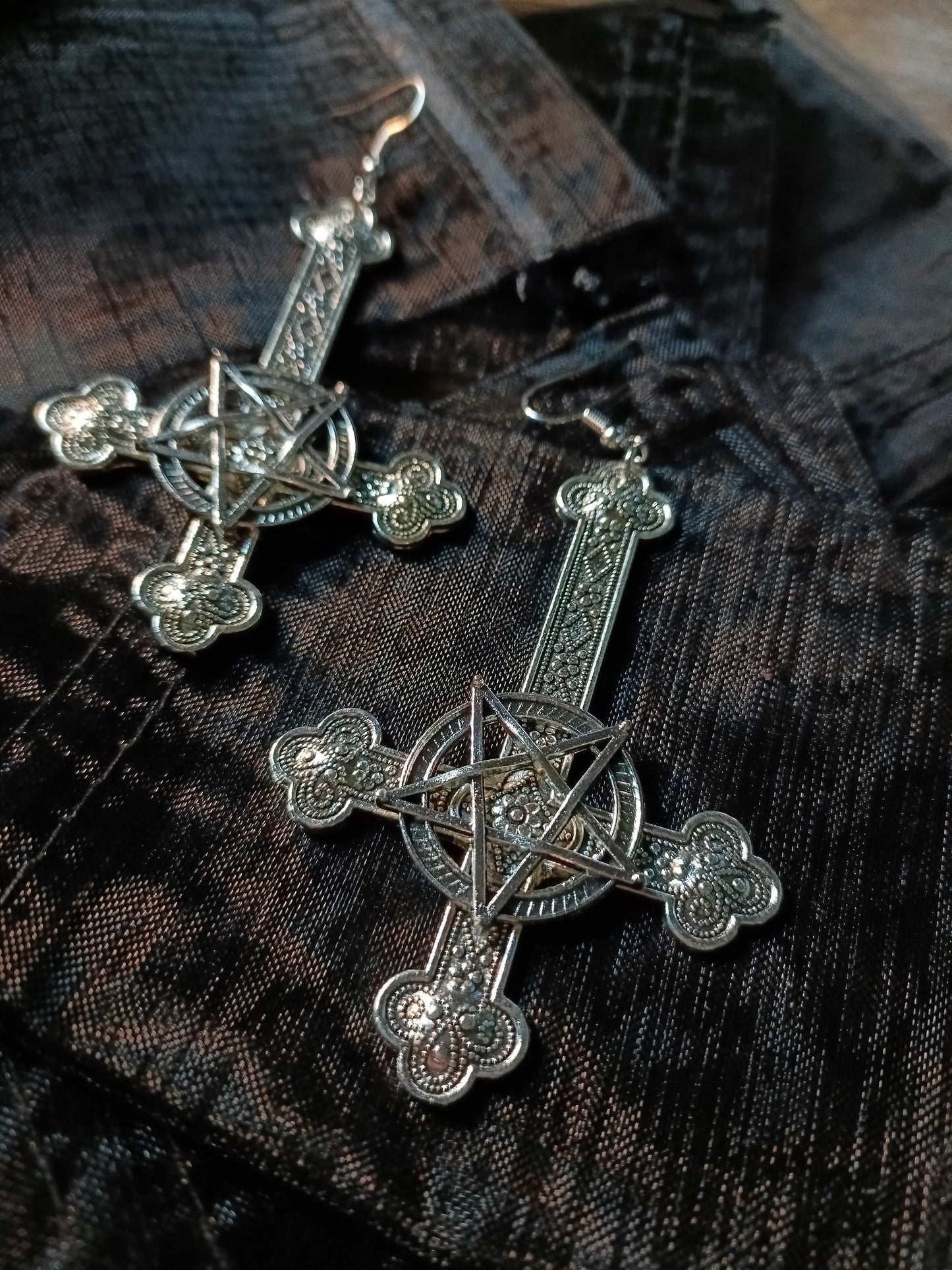 inverted Crucifix and Pentagram Earrings