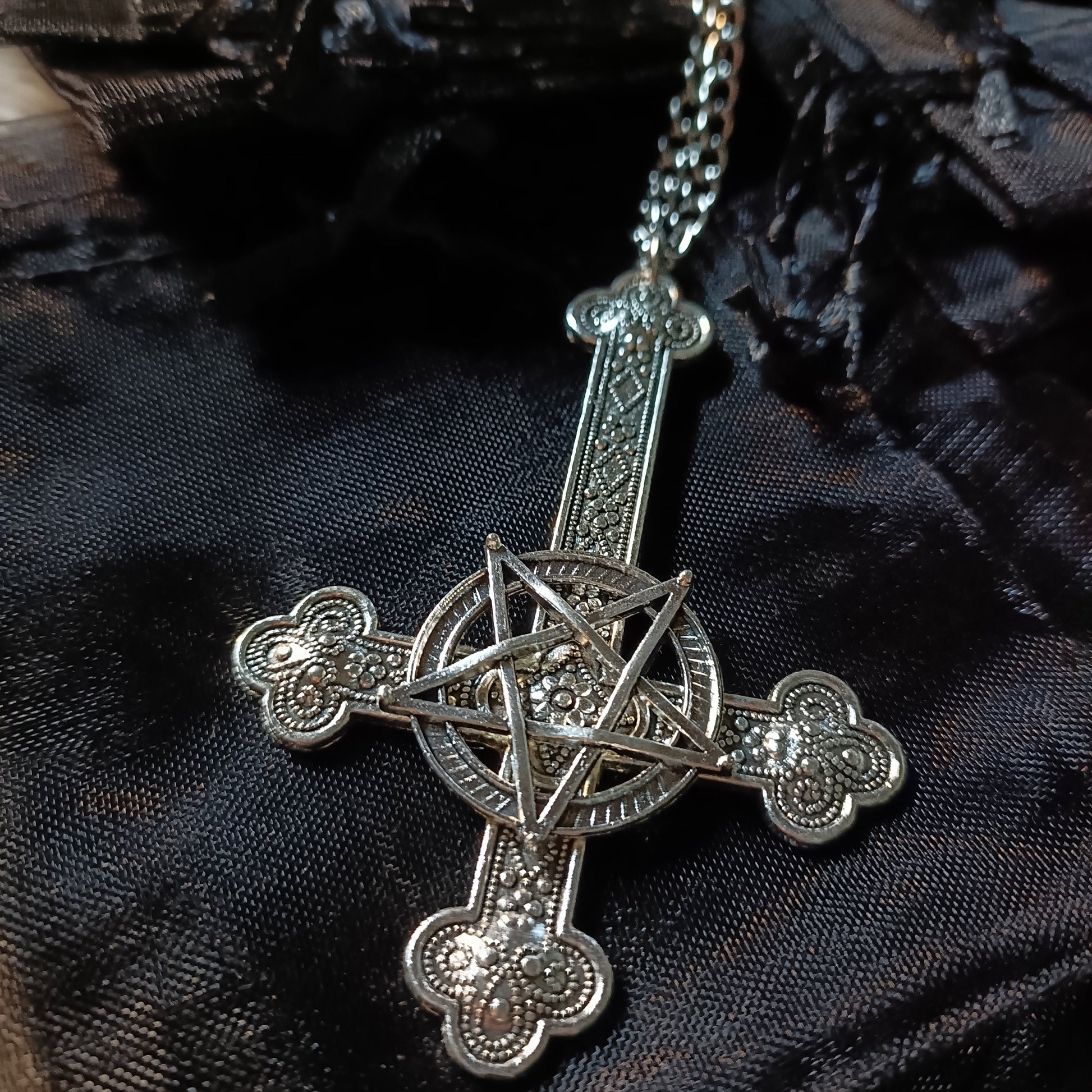 inverted Crucifix and Pentagram Necklace