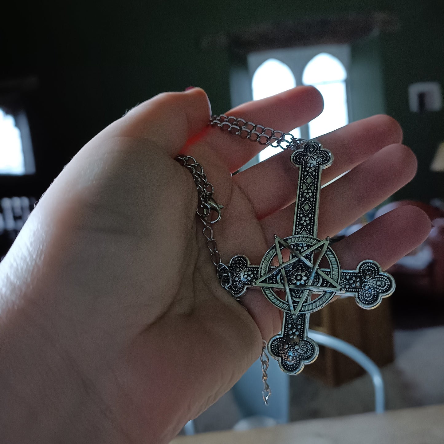 inverted Crucifix and Pentagram Necklace