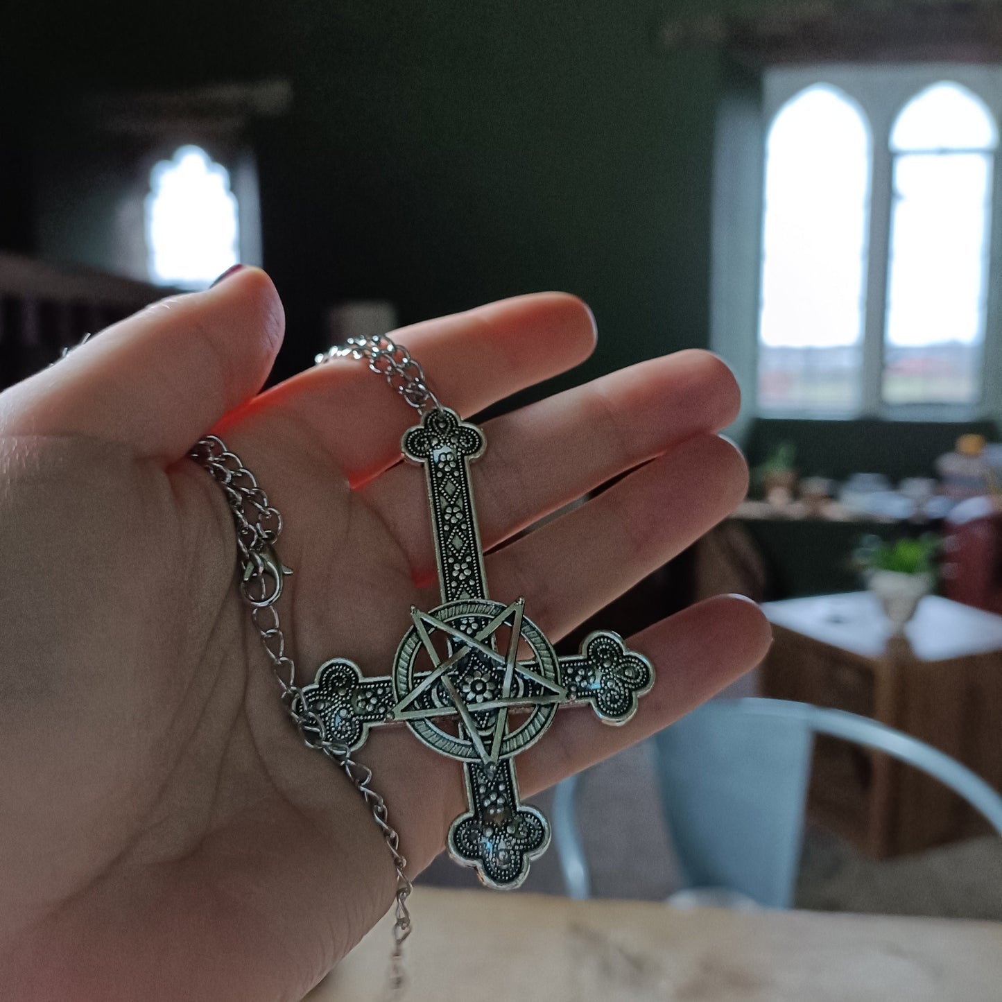 inverted Crucifix and Pentagram Necklace
