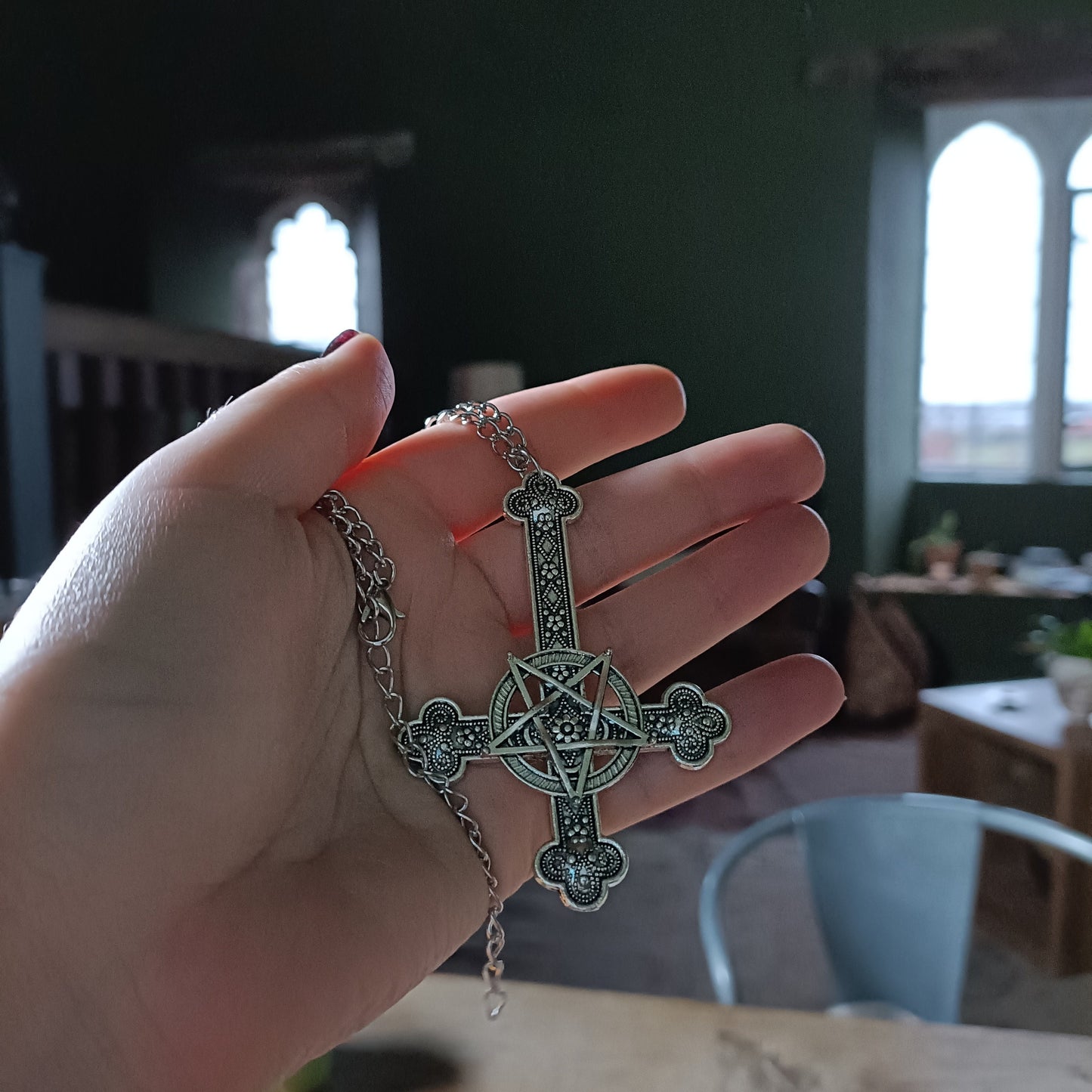 inverted Crucifix and Pentagram Necklace