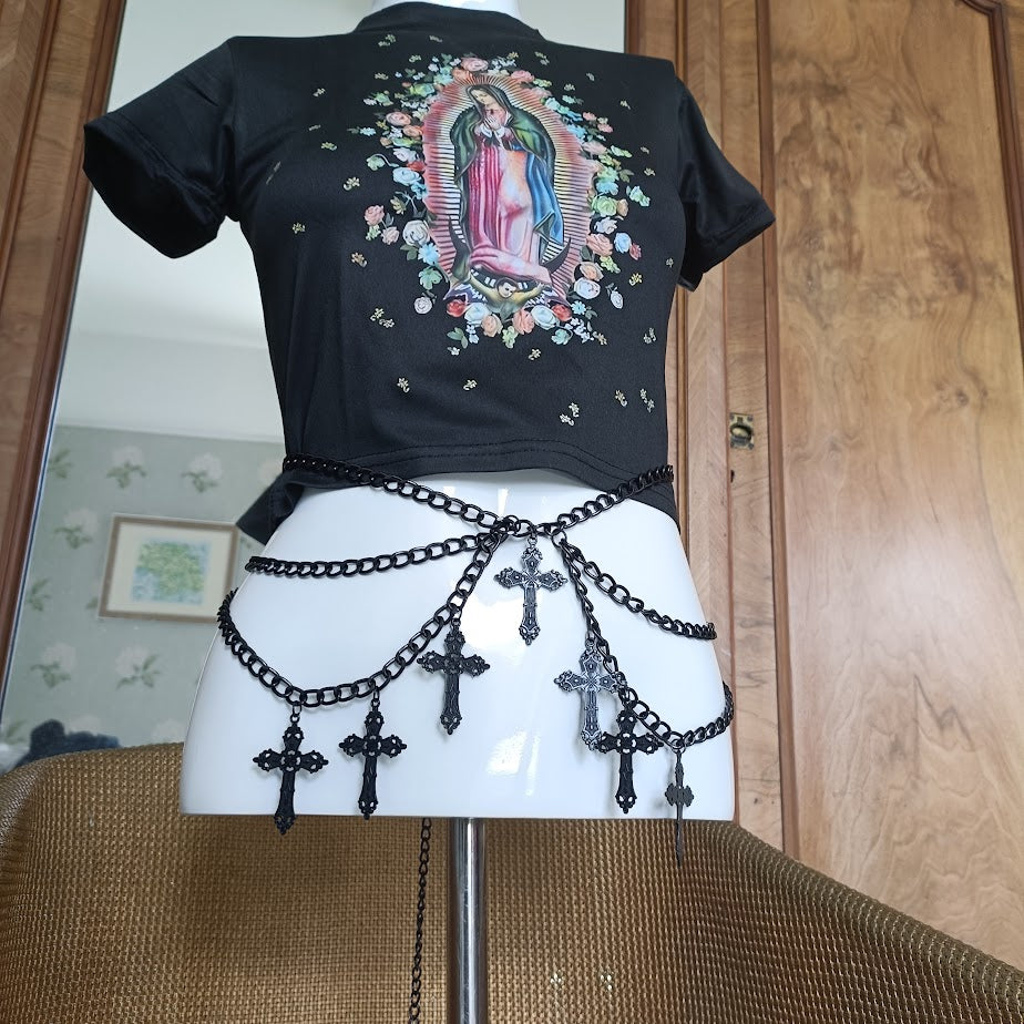Crucifix Waist Chain Belt/ Harness waist chain- Gothic Black Cross Belt PrincessPoison666