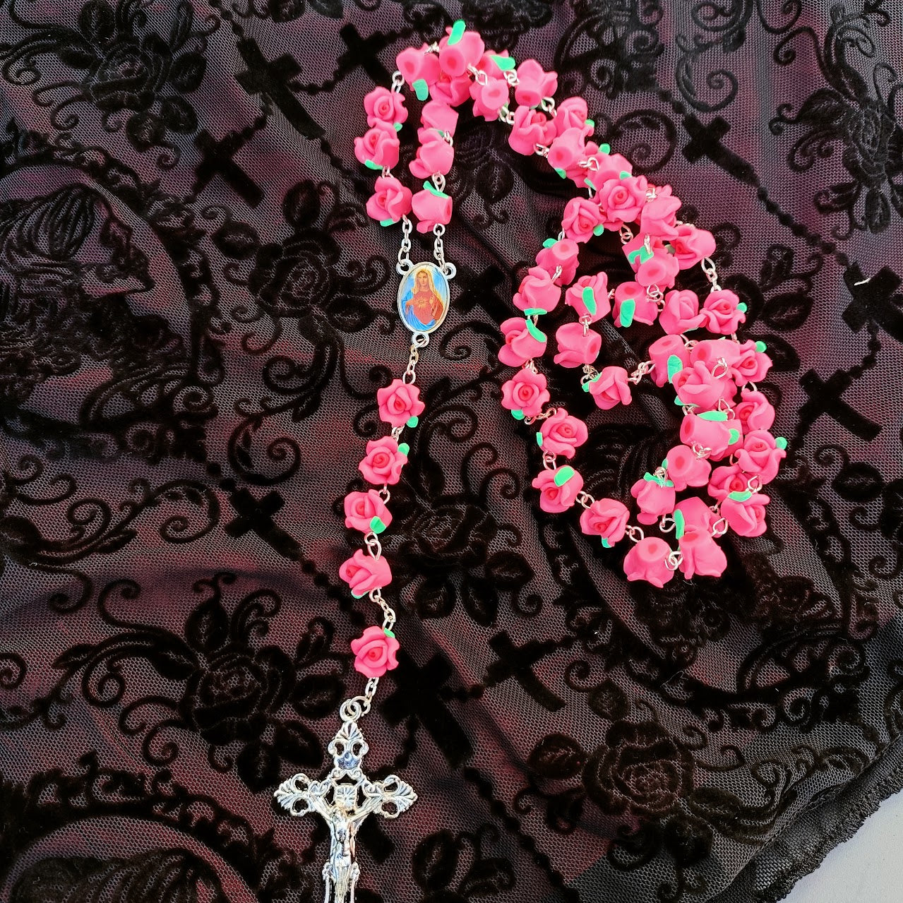 Pink Roses Rosary- Virgin Mary