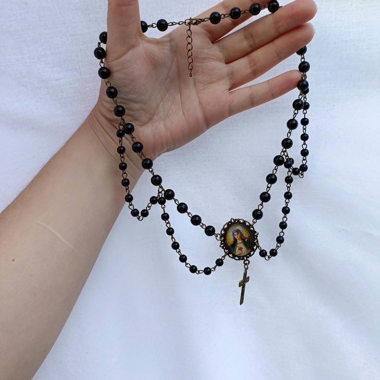 Virgin Mary Layered Choker in Black/ Bronze