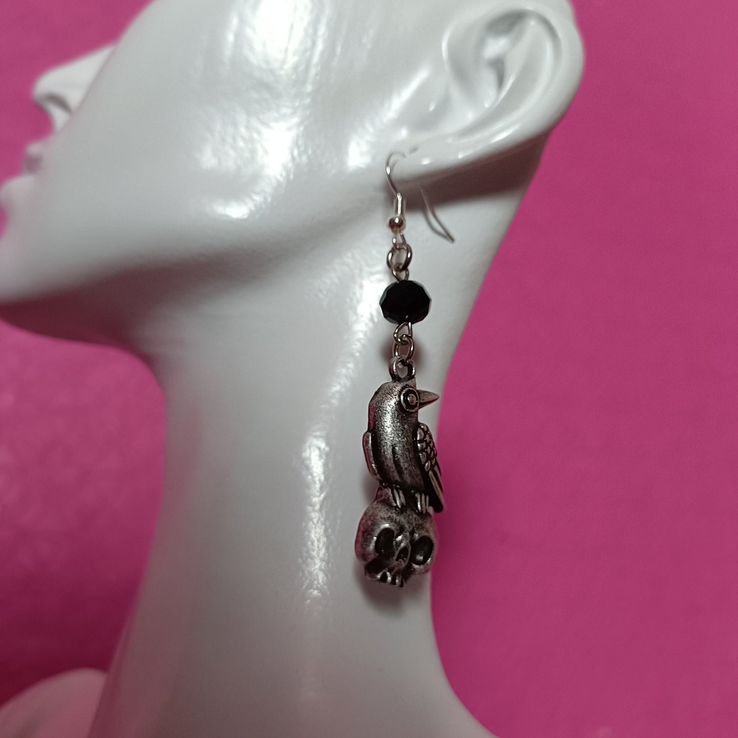 Raven Atop Skull Earrings