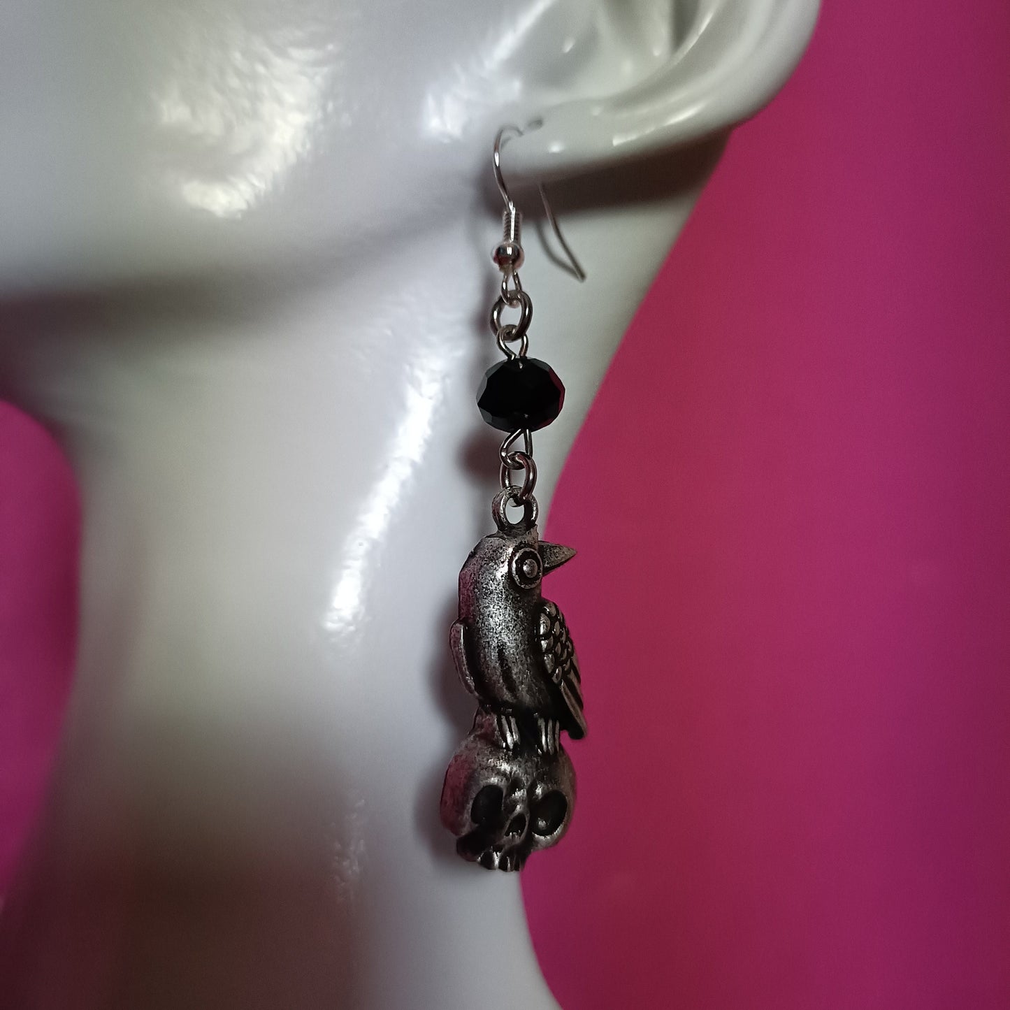 Raven Atop Skull Earrings