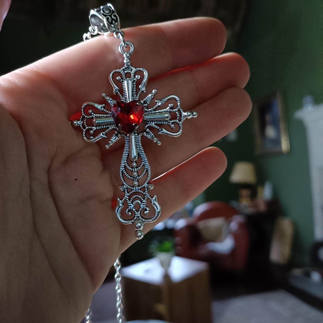Sacred Heart Crucifix Necklace Red