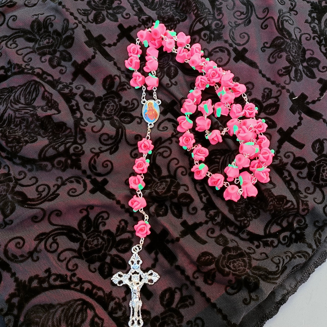 Pink Roses Rosary- Virgin Mary