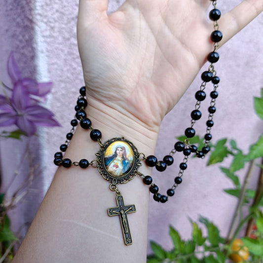 Virgin Mary Layered Choker in Black/ Bronze