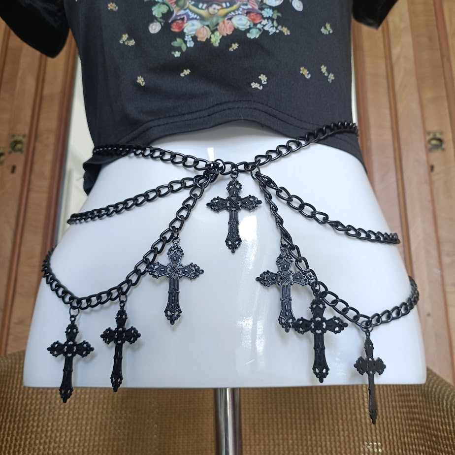 Crucifix Waist Chain Belt/ Harness waist chain- Gothic Black Cross Belt PrincessPoison666