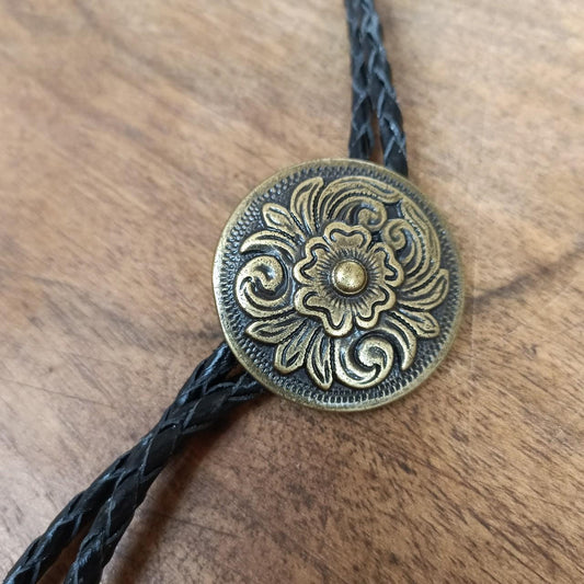 Country and Western Traditional Floral Bolo Tie - Round