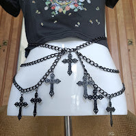 Crucifix Waist Chain Belt/ Harness waist chain- Gothic Black Cross Belt PrincessPoison666