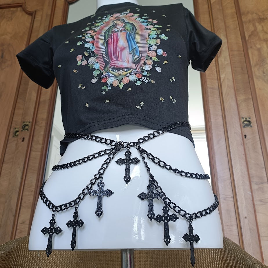 Crucifix Waist Chain Belt/ Harness waist chain- Gothic Black Cross Belt PrincessPoison666
