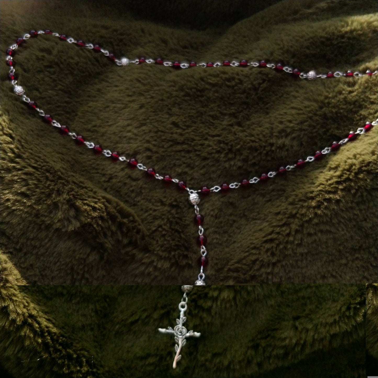 Whimsigoth Rosary with Rose Crucifix
