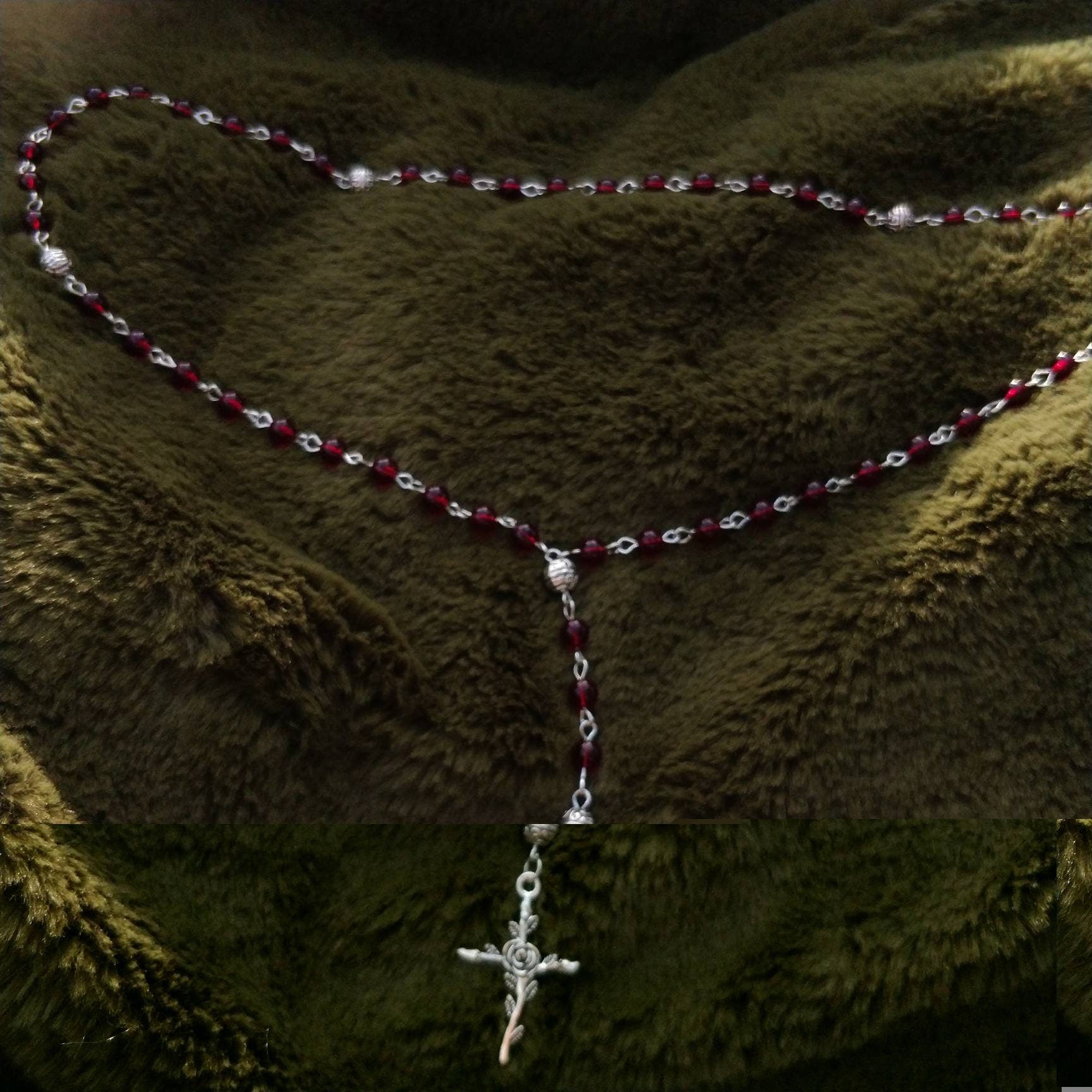 Whimsigoth Rosary with Rose Crucifix