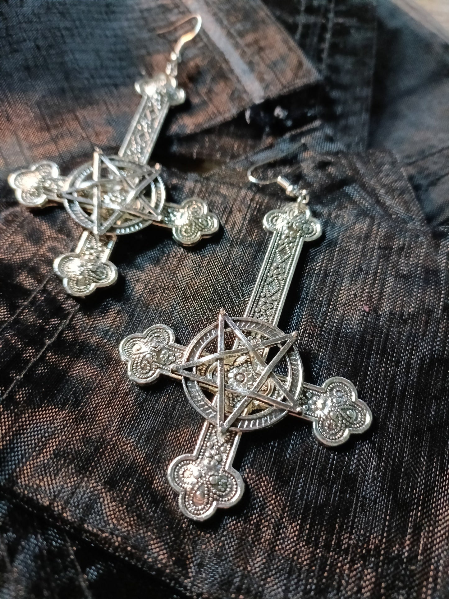 inverted Crucifix and Pentagram Earrings