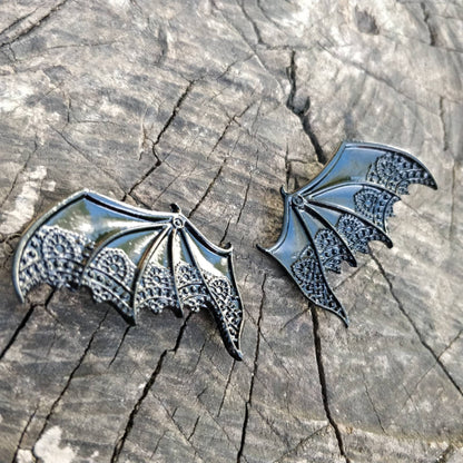 Bat hair clips. Trad Goth vampire hair accessories. Retro old fashioned black