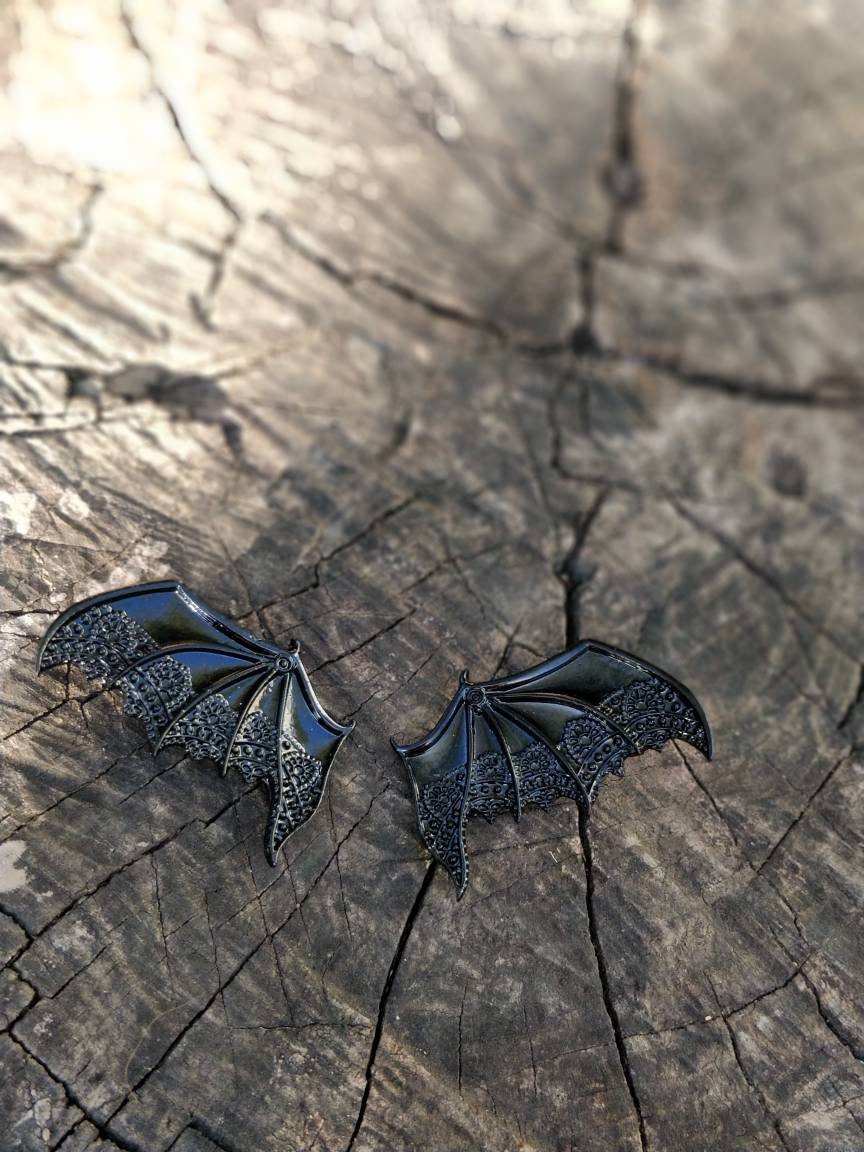 Bat Hair Clips. Trad Goth vampire hair accessories. Retro old fashioned black