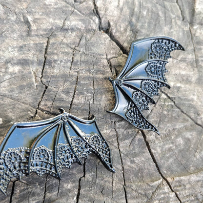 Bat Hair Clips. Trad Goth vampire hair accessories. Retro old fashioned black