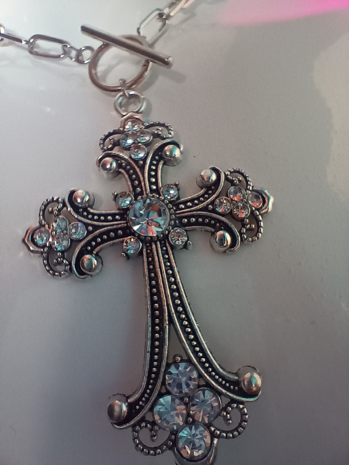 Chain Link Diamante Crucifix - SMALL chain link version with fastening at the front