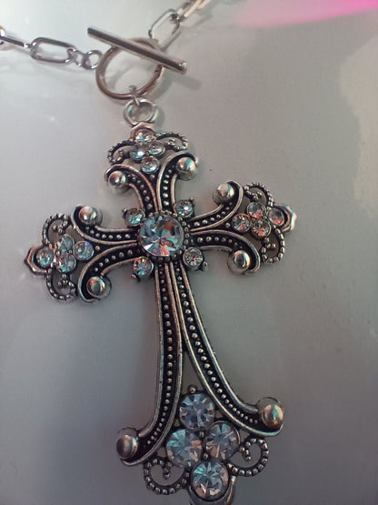 Chain Link Diamante Crucifix - SMALL chain link version with fastening at the front