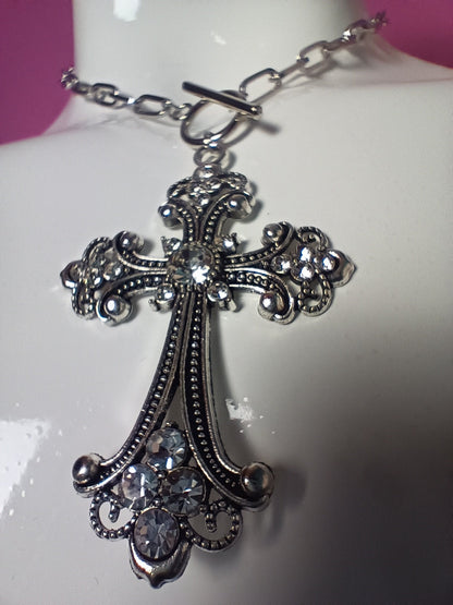 Chain Link Diamante Crucifix - SMALL chain link version with fastening at the front