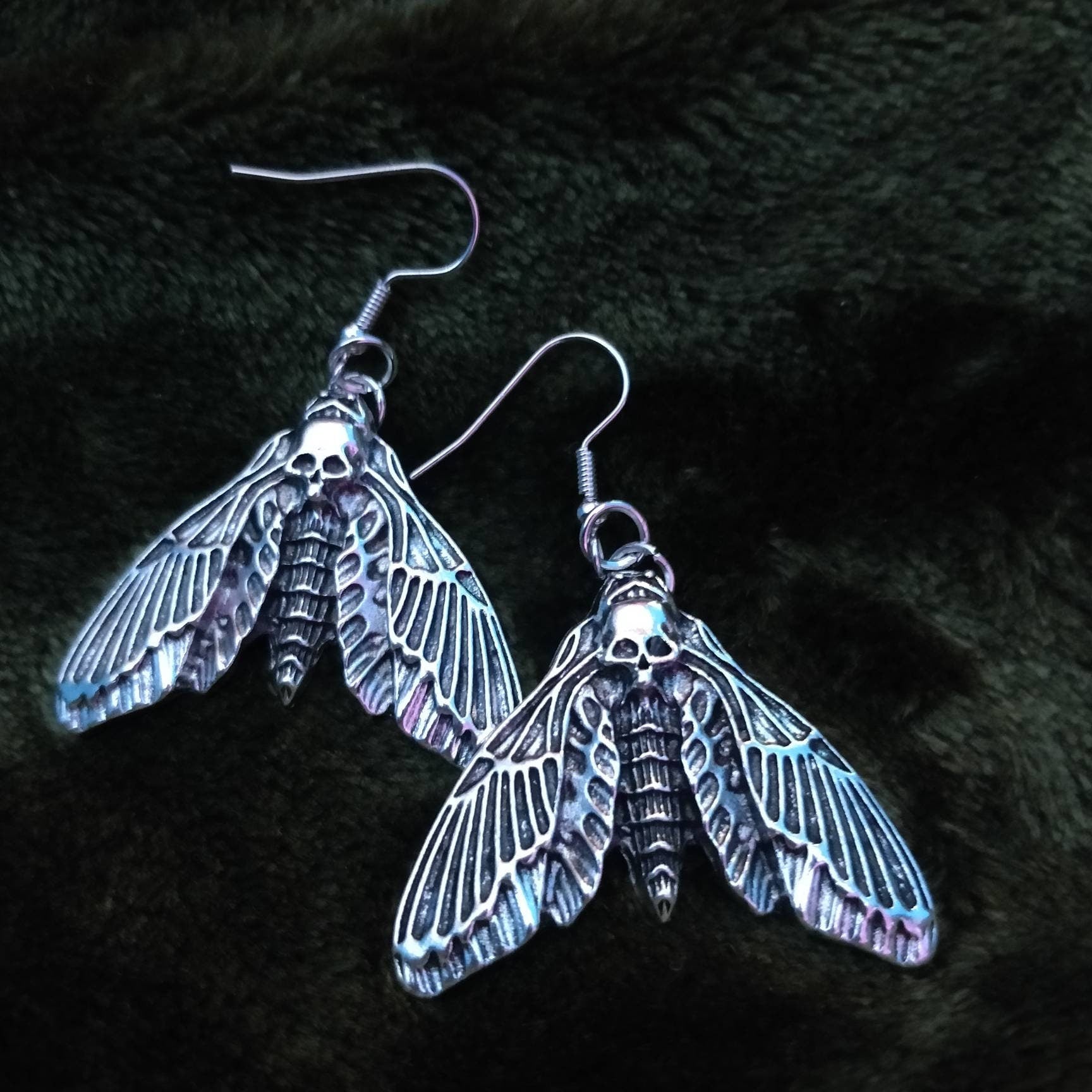 Death's Head Moth Earrings - alt goth fashion
