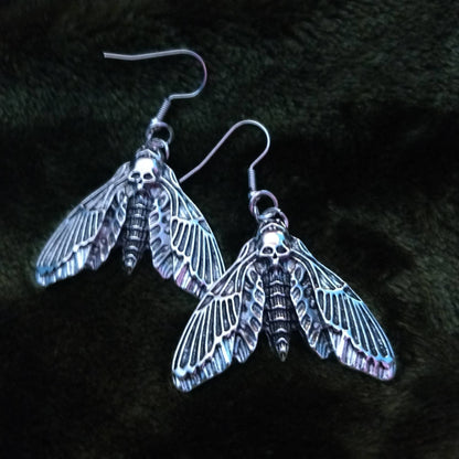 Death's Head Moth Earrings - alt goth fashion
