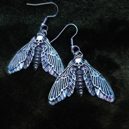 Death's Head Moth Earrings - alt goth fashion