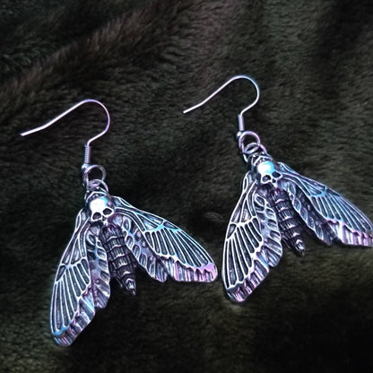 Death's Head Moth Earrings - alt goth fashion