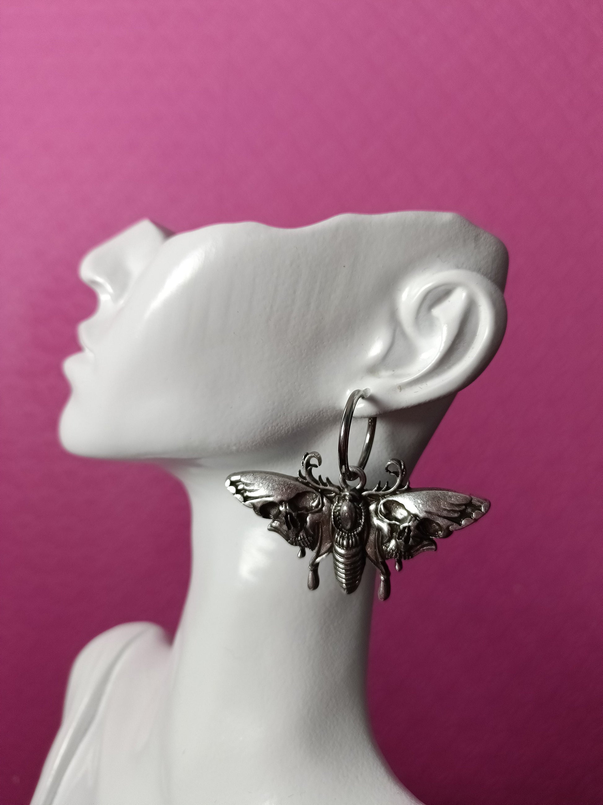 Esoteric, Deaths Head Moth Hoop Earrings