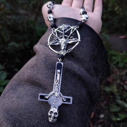 Gothic Necklace Baphomet and Skulls