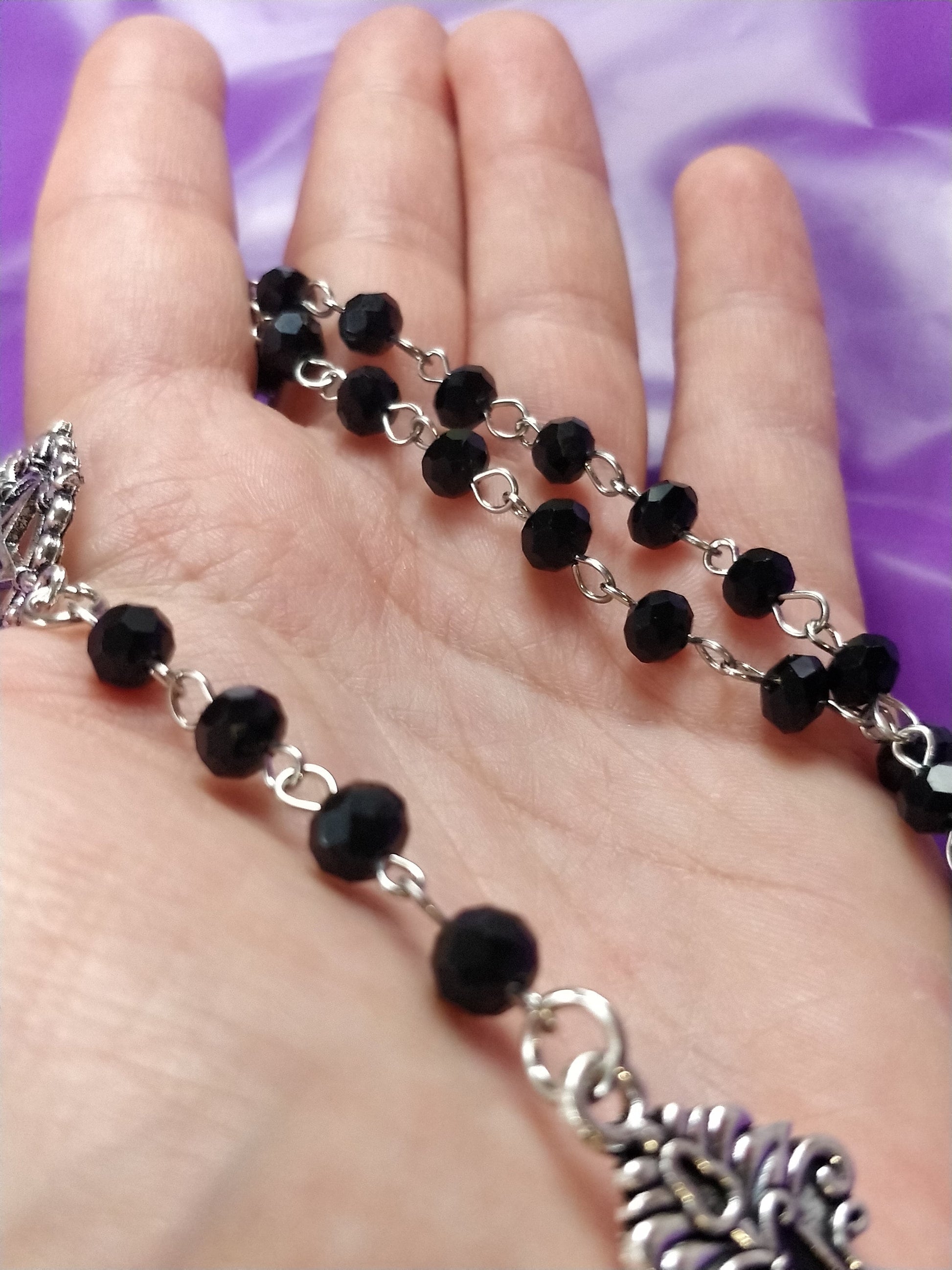 Gothic Rosary - Black Crucifix Pentagram