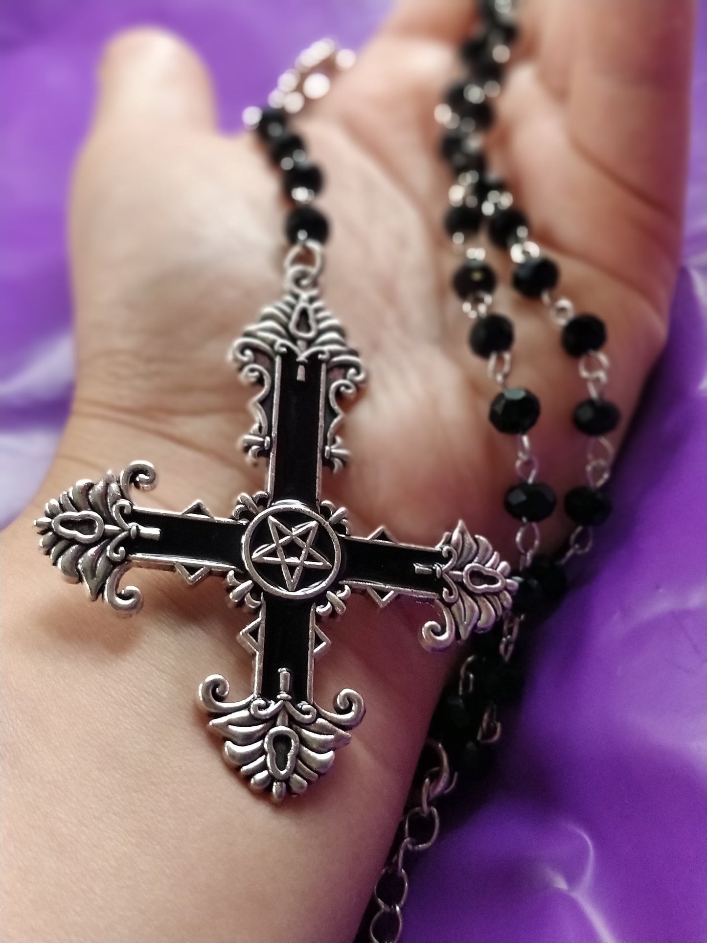 Gothic Rosary- Black Crucifix Pentagram
