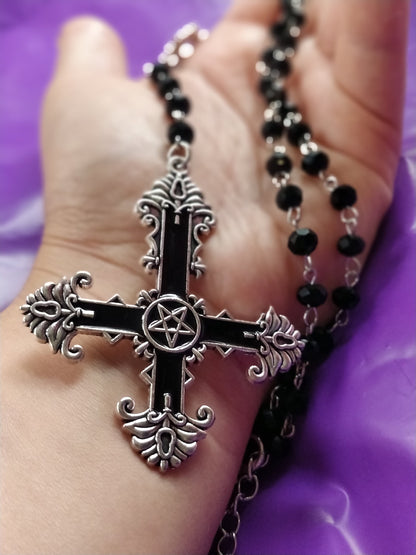 Gothic Rosary- Black Crucifix Pentagram