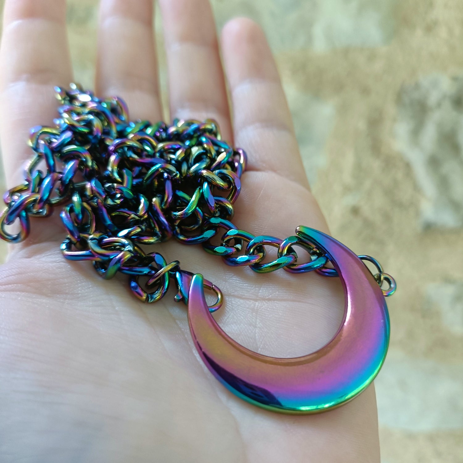 iridescent rainbow oil spill moon choker adjustable