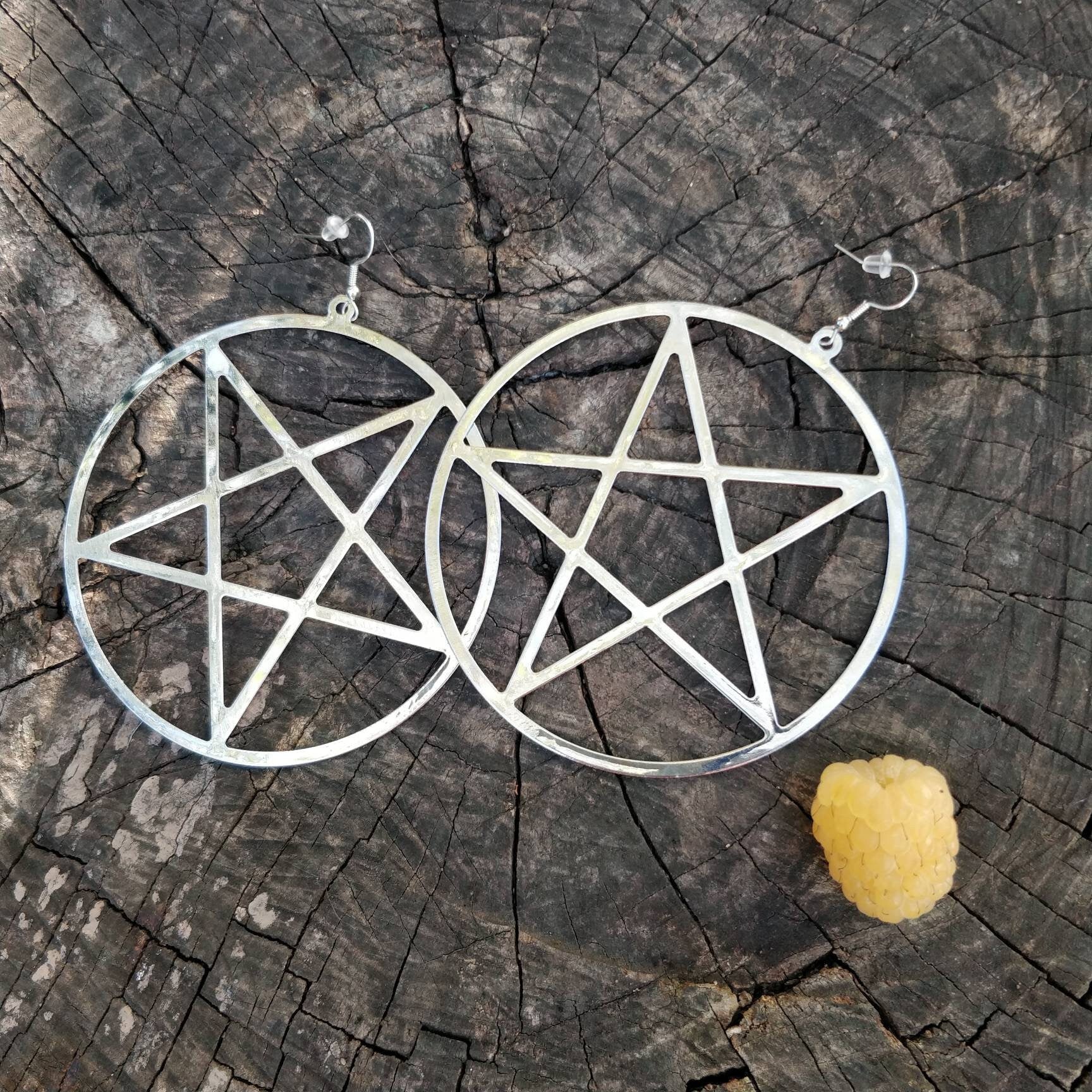 Pentagram Earrings// statement/ goth witch occult Halloween hoops